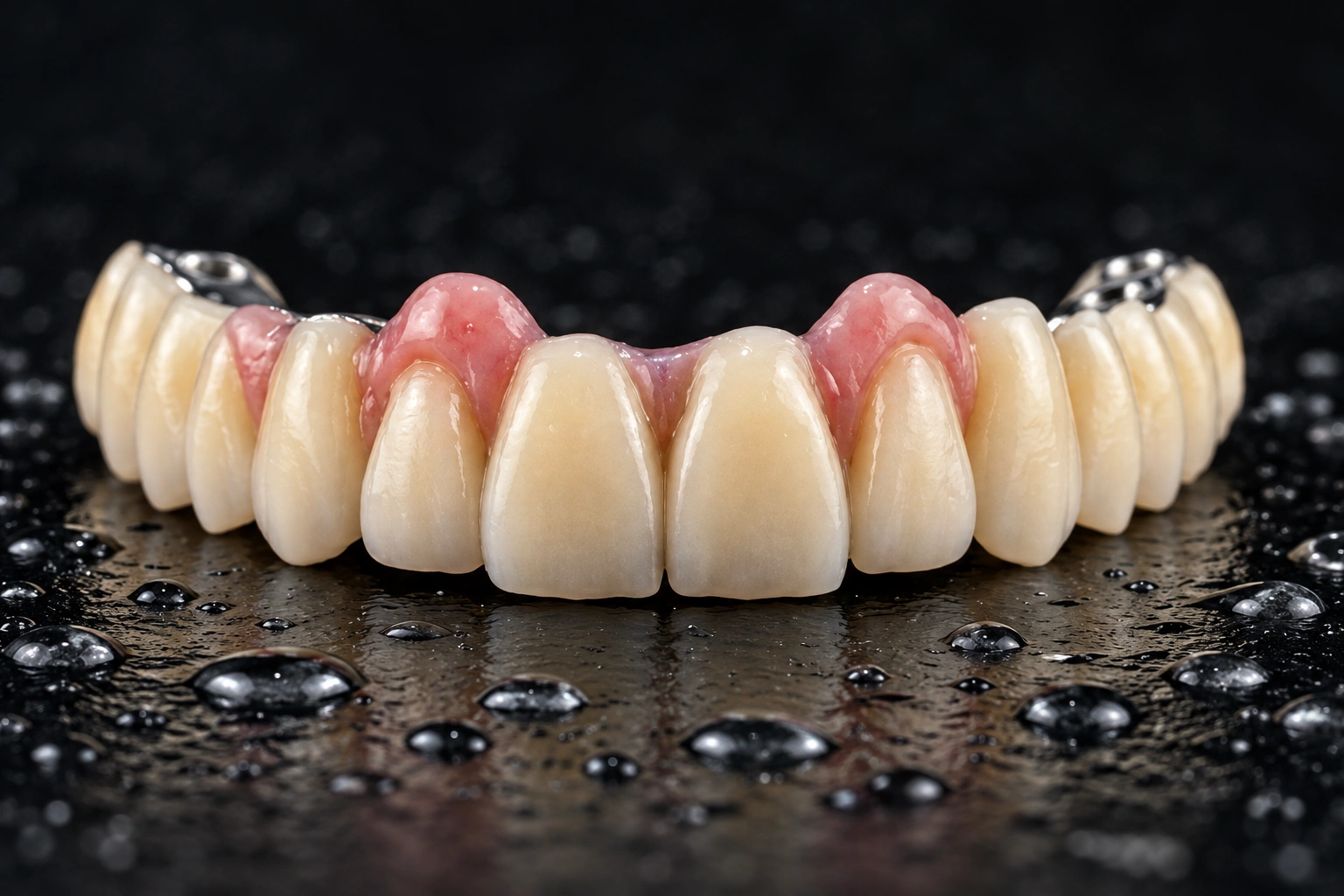 Prothèse complète : détail des dents et de la gencive prothétique